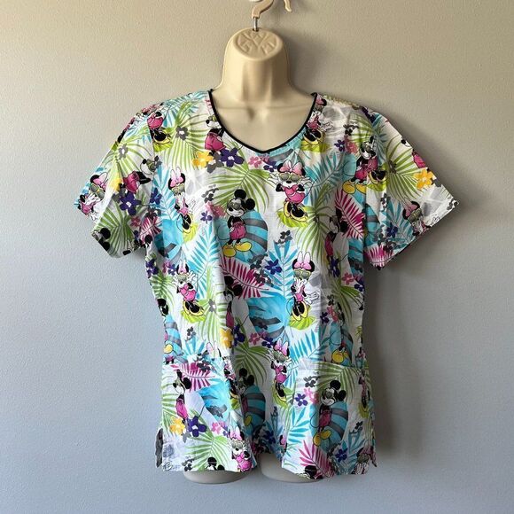 Disney Mickey/Minnie Mouse Tropical Scrub Top Size L - Picture 1 of 6
